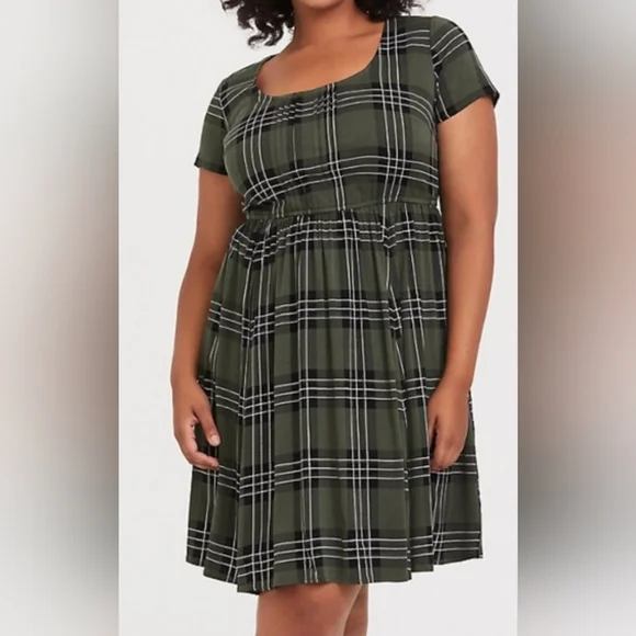 torrid | Dresses | Torrid Olive Green Plaid Skater Dress | Poshmark